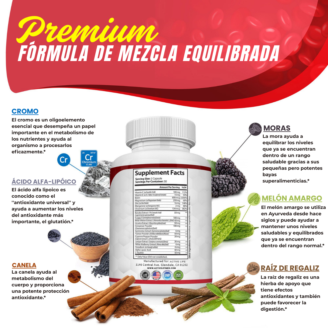Bio Vital Blood Sugar Complex® Cápsulas que reducen diabetes